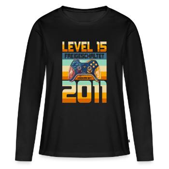 15. Geburtstag Junge Mädchen 2011 Gaming Level 15 - Frauen Premium Bio Langarmshirt - Schwarz - Vorne - Julia (174cm)