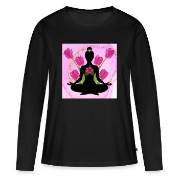 Silhouette méditative hibiscus roses - T-shirt manches longues Premium bio Femme - noir - Devant - Julia (174cm)