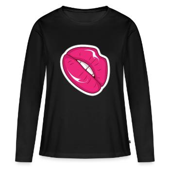 Pink Lips Pop Art Comic Retro-Stil - Frauen Premium Bio Langarmshirt - Schwarz - Vorne - Julia (174cm)