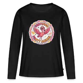 Badge DJ Flamingo de fête - T-shirt manches longues Premium bio Femme - noir - Devant - Julia (174cm)