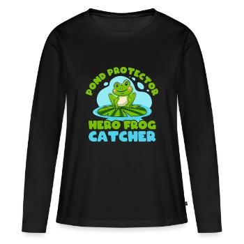 Grenouille protectrice d’étang Catcher - T-shirt manches longues Premium bio Femme - noir - Devant - Julia (174cm)