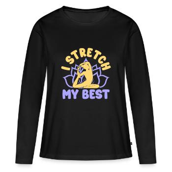 Yoga Je m’étire Mon meilleur yoga drôle - T-shirt manches longues Premium bio Femme - noir - Devant - Julia (174cm)