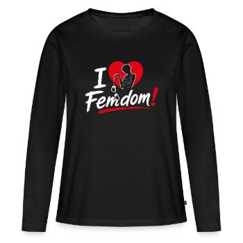 I Love Femdom – Motif cœur BDSM pour soumises et maîtresses - T-shirt manches longues Premium bio Femme - noir - Devant - Julia (174cm)