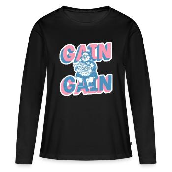 Dessin animé Gain Gain Gain Gym Girl - T-shirt manches longues Premium bio Femme - noir - Devant - Julia (174cm)
