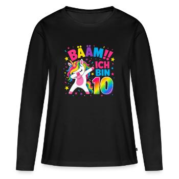 Geburtstag Mädchen 10 Jahre Einhorn - Frauen Premium Bio Langarmshirt - Schwarz - Vorne - Julia (174cm)