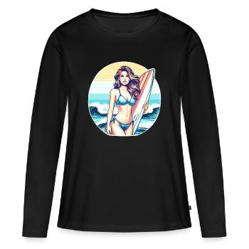 Surf-Diva bei Sonnenuntergang - Frauen Premium Bio Langarmshirt - Schwarz - Vorne - Julia (174cm)