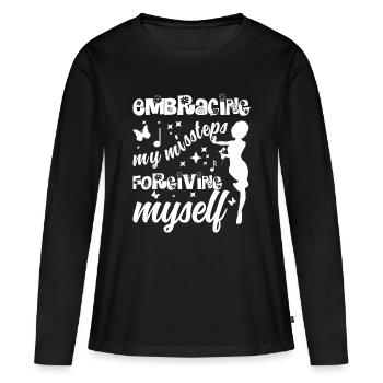 Accepter mes faux pas – me pardonner l’amour de soi - T-shirt manches longues Premium bio Femme - noir - Devant - Julia (174cm)