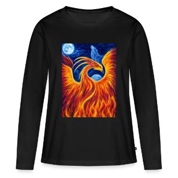 Flammender Phönix in der Nacht - Frauen Premium Bio Langarmshirt - Schwarz - Vorne - Julia (174cm)