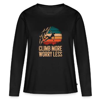  Climb More Worry Less Retro Klettern Bouldern - Frauen Premium Bio Langarmshirt - Schwarz - Vorne - Julia (174cm)