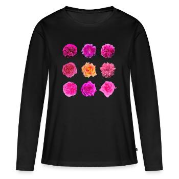 Roses de la variété rose rose - T-shirt manches longues Premium bio Femme - noir - Devant - Julia (174cm)