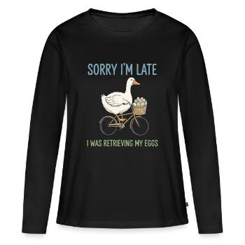 Livraison retardée d’œufs à vélo - T-shirt manches longues Premium bio Femme - noir - Devant - Julia (174cm)