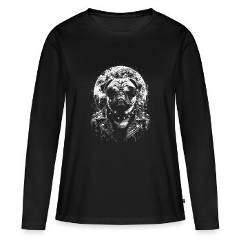 Portrait de carlin monochrome avec lunettes - T-shirt manches longues Premium bio Femme - noir - Devant - Julia (174cm)