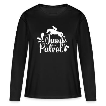 Cavalier amateur de saut de patrouille Équitation anglaise - T-shirt manches longues Premium bio Femme - noir - Devant - Julia (174cm)