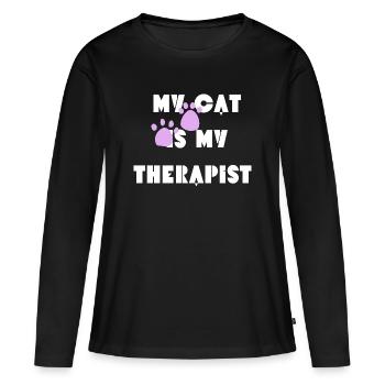 Meine Katze ist meine Therapeutin - Frauen Premium Bio Langarmshirt - Schwarz - Vorne - Julia (174cm)