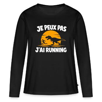 Je peux pas j'ai running Dinosaure - T-shirt manches longues Premium bio Femme - noir - Devant - Julia (174cm)