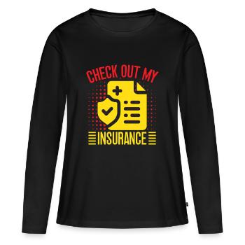 Agent d’assurance : Découvrez mon drôle d’assurance - T-shirt manches longues Premium bio Femme - noir - Devant - Julia (174cm)