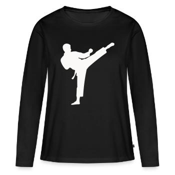 Coup de pied haut en silhouette d’arts martiaux - T-shirt manches longues Premium bio Femme - noir - Devant - Julia (174cm)