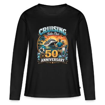 Auf dem Weg in unser 50-jähriges Jubiläum - Frauen Premium Bio Langarmshirt - Schwarz - Vorne - Julia (174cm)