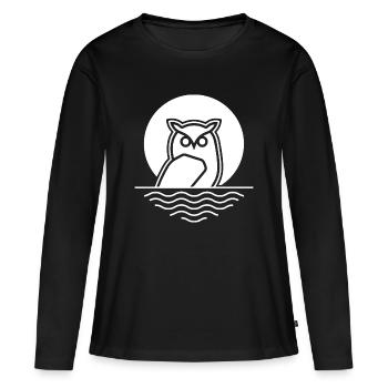 Owl Bird Vagues Lunaires Minimalistes - T-shirt manches longues Premium bio Femme - noir - Devant - Julia (174cm)