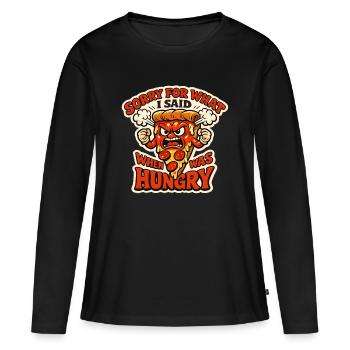 Pizza en colère - T-shirt manches longues Premium bio Femme - noir - Devant - Julia (174cm)
