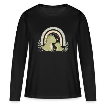 Niedliches Dinosaurier Familienmotiv   - Frauen Premium Bio Langarmshirt - Schwarz - Vorne - Julia (174cm)