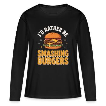 Je préfère écraser des burgers. - T-shirt manches longues Premium bio Femme - noir - Devant - Julia (174cm)