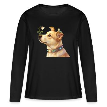 Chien fée avec fleur magique et chenille - T-shirt manches longues Premium bio Femme - noir - Devant - Julia (174cm)