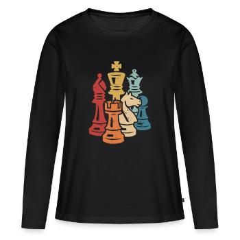 Joueur d’échecs rétro de pièces d’échecs - T-shirt manches longues Premium bio Femme - noir - Devant - Julia (174cm)