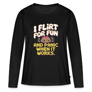 Je flirte pour le plaisir Panique quand ça marche Flirte célibataire - T-shirt manches longues Premium bio Femme - noir - Devant - Julia (174cm)