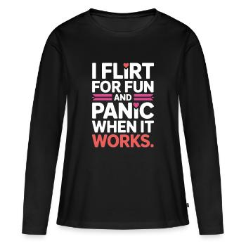 Je flirte pour le plaisir Panique quand ça marche Flirte célibataire - T-shirt manches longues Premium bio Femme - noir - Devant - Julia (174cm)