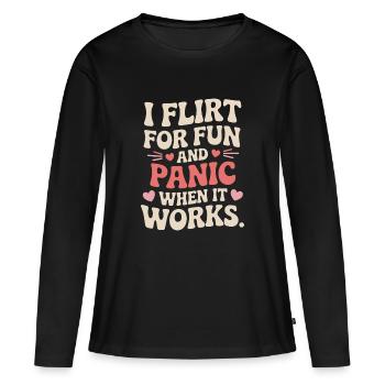 Je flirte pour le plaisir Panique quand ça marche Flirte célibataire - T-shirt manches longues Premium bio Femme - noir - Devant - Julia (174cm)