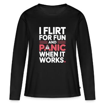 Je flirte pour le plaisir Panique quand ça marche Flirte célibataire - T-shirt manches longues Premium bio Femme - noir - Devant - Julia (174cm)