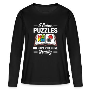 Livres de thriller Lecteurs de romans policiers Rat de bibliothèque - T-shirt manches longues Premium bio Femme - noir - Devant - Julia (174cm)