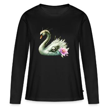 Cygne Sombre avec des crânes et des fleurs - T-shirt manches longues Premium bio Femme - noir - Devant - Julia (174cm)
