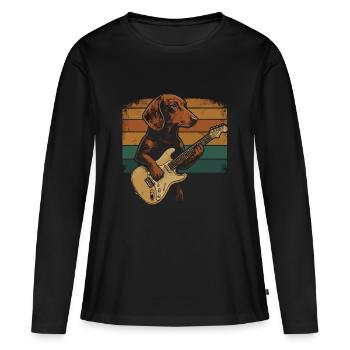 Chien teckel avec un look rétro de guitare électrique - T-shirt manches longues Premium bio Femme - noir - Devant - Julia (174cm)
