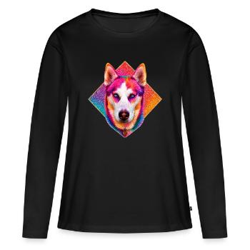 Husky arcenciel éclatant - T-shirt manches longues Premium bio Femme - noir - Devant - Julia (174cm)