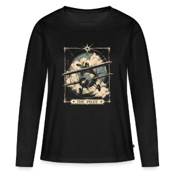 Art d’aviation vintage style Pilot Arcana - T-shirt manches longues Premium bio Femme - noir - Devant - Julia (174cm)