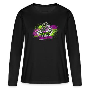 Titel: Gravity Suggestion MTB Abfahrtstrikt - Frauen Premium Bio Langarmshirt - Schwarz - Vorne - Julia (174cm)