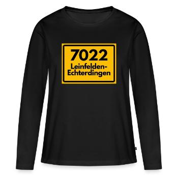 ALTE POSTLEITZAHL 7022 PLZ LEINFELDEN ECHTERDINGEN - Frauen Premium Bio Langarmshirt - Schwarz - Vorne - Julia (174cm)