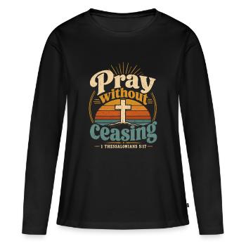 Priez la croix sans cesse - T-shirt manches longues Premium bio Femme - noir - Devant - Julia (174cm)