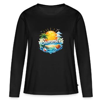 Plage d’été et palmiers - T-shirt manches longues Premium bio Femme - noir - Devant - Julia (174cm)