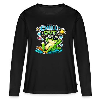 Chillfrosch am Pool - Frauen Premium Bio Langarmshirt - Schwarz - Vorne - Julia (174cm)