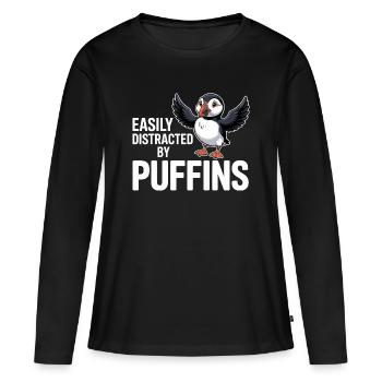 Facilement distrait par les macareux Lustiger - T-shirt manches longues Premium bio Femme - noir - Devant - Julia (174cm)