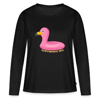 Flamingo Pink Bojenbecken - Frauen Premium Bio Langarmshirt - Schwarz - Vorne - Julia (174cm)