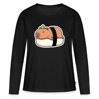Autocollants sushi capybara – Kawaii, mignons et mignons - T-shirt manches longues Premium bio Femme - noir - Devant - Julia (174cm)