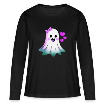 Fantôme pastel avec des cœurs, Fille des Fantômes - T-shirt manches longues Premium bio Femme - noir - Devant - Julia (174cm)