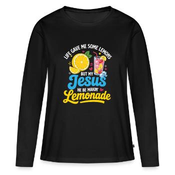 Jésus faisant de la limonade de l’humour chrétien - T-shirt manches longues Premium bio Femme - noir - Devant - Julia (174cm)