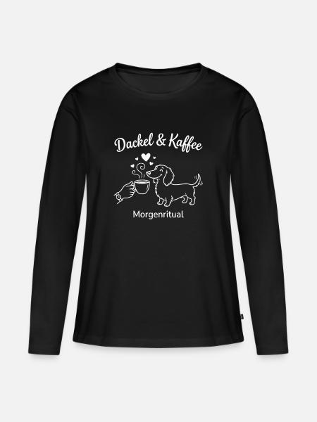 Dackel und Kaffee Morgenritual - Frauen Premium Bio Langarmshirt - Schwarz