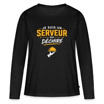 Serveur qui déchire – fierté métier - T-shirt manches longues Premium bio Femme - noir - Devant - Julia (174cm)