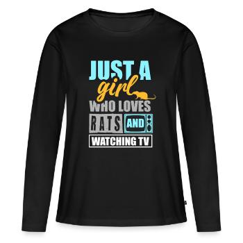 Juste une fille qui aime les rats et qui adore - T-shirt manches longues Premium bio Femme - noir - Devant - Julia (174cm)